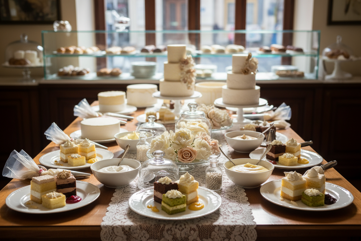 Degustazioni private per gli sposi
Offriamo sessioni di degustazione dedicate, durante le quali potrete assaggiare creme, basi, farciture e stili decorativi per definire ogni dettaglio.
(non mettere gli sposi nella foto)